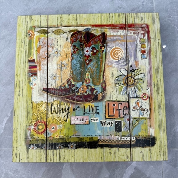 “Why Not Live Life Totally Your Way?” Cowboy Boots And Flowers Decorative Sign - Picture 2 of 9